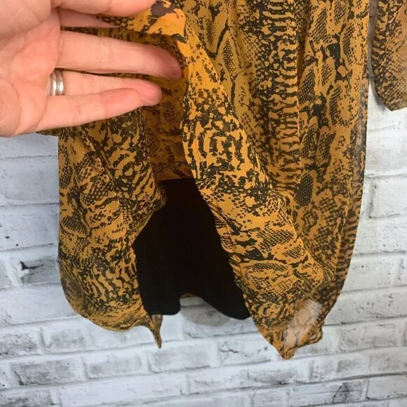 Ichi Day Dress Snakeskin Print Flowy Sheer Chiffon V-Neck Long Sleeve - Picture 5 of 12